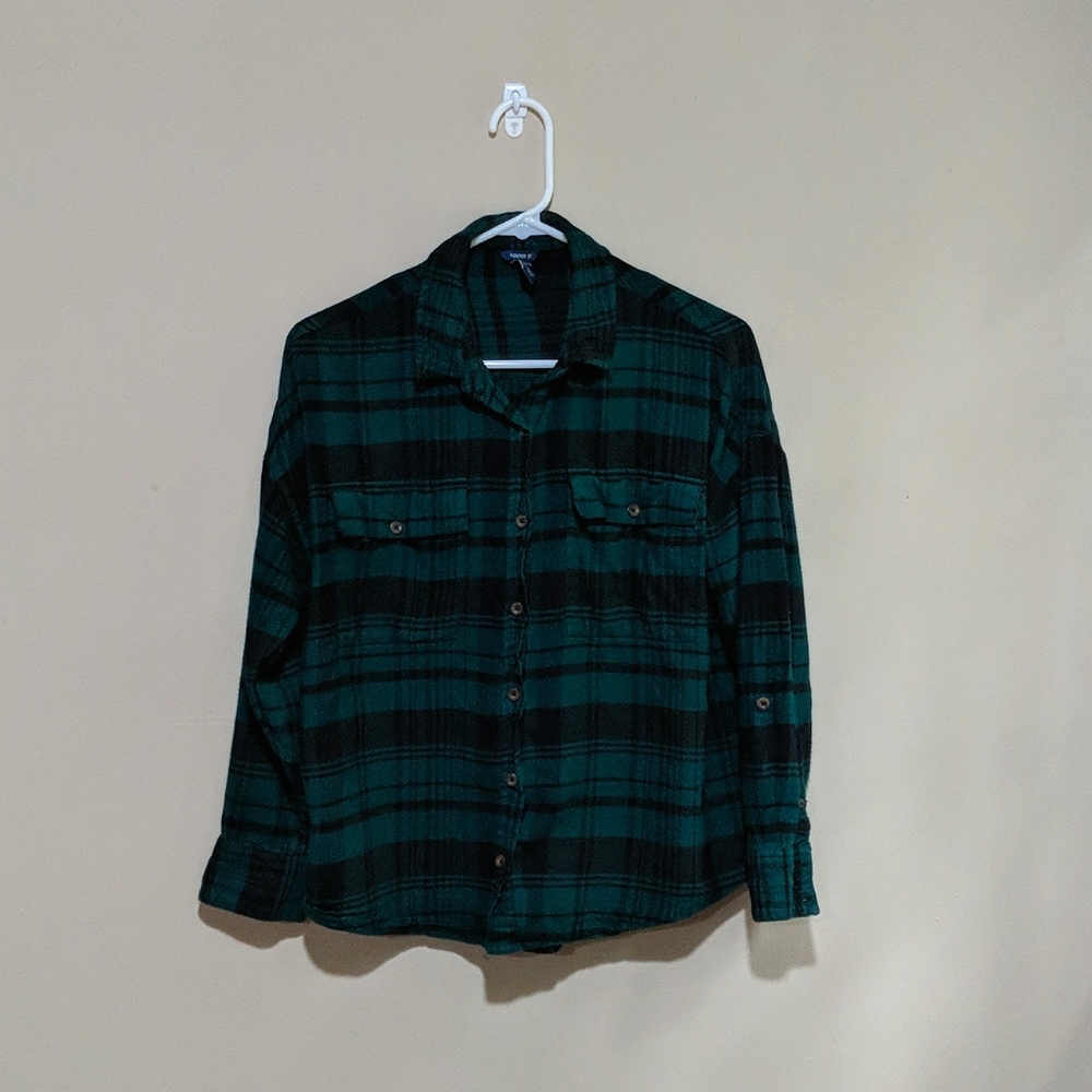 Forever21 green plaid button down